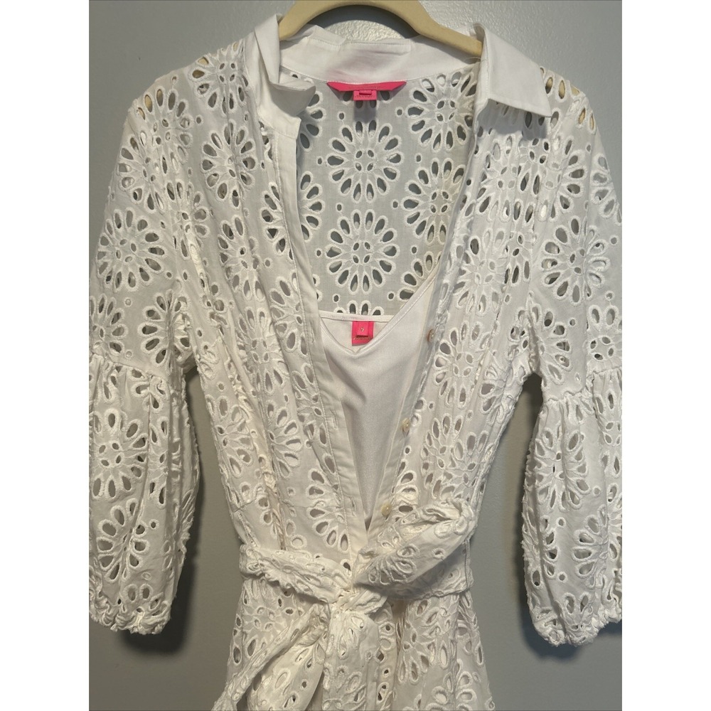 Lilly Pulitzer DRESS MIALYNN MIDI EYELET SHIRT White Pinwheel Size 6 - Picture 5 of 7